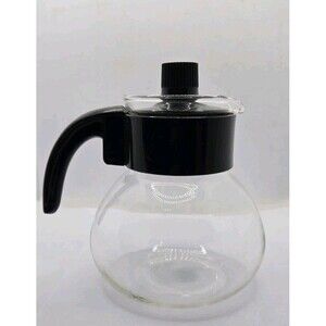 Gemco Brand Heat Resistant Glass Coffee Tea Carafe With Lid Black Handle